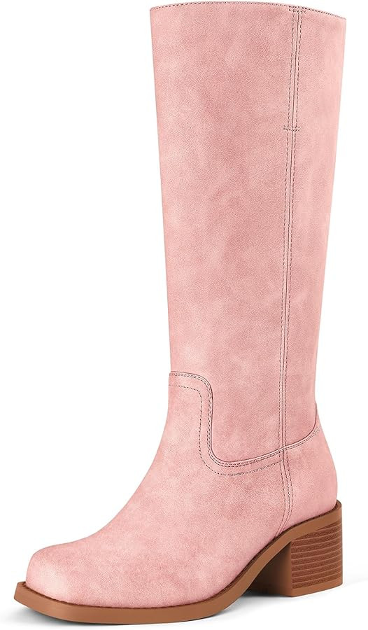 MUCCCUTE Campus Knee High Boots for Women Wide Calf Square Toe Chunky Block Low Heel Tall Long Bo... | Amazon (US)