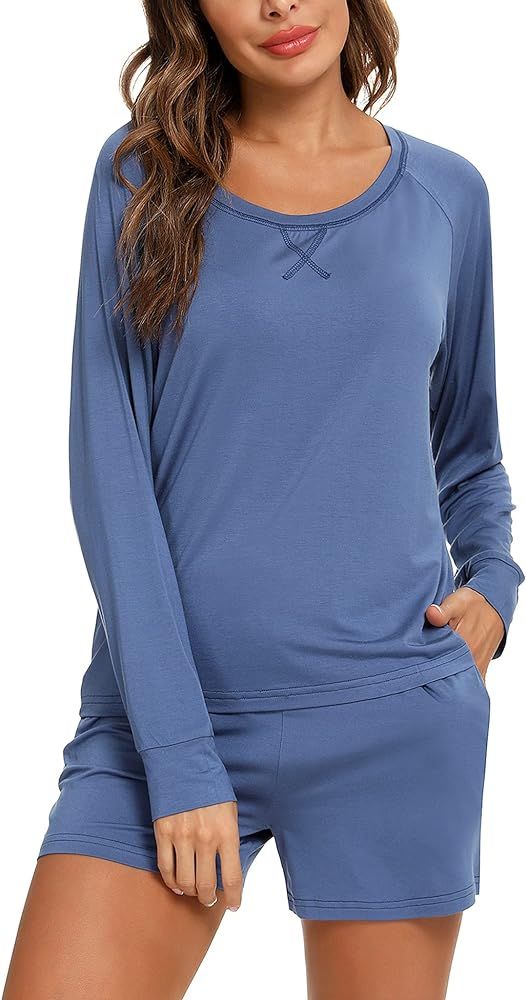 Senert Womens Pajamas Set Long Sleeve Tops with Shorts Lounge Set Sleepwear Two-Piece Pjs Set wit... | Amazon (US)