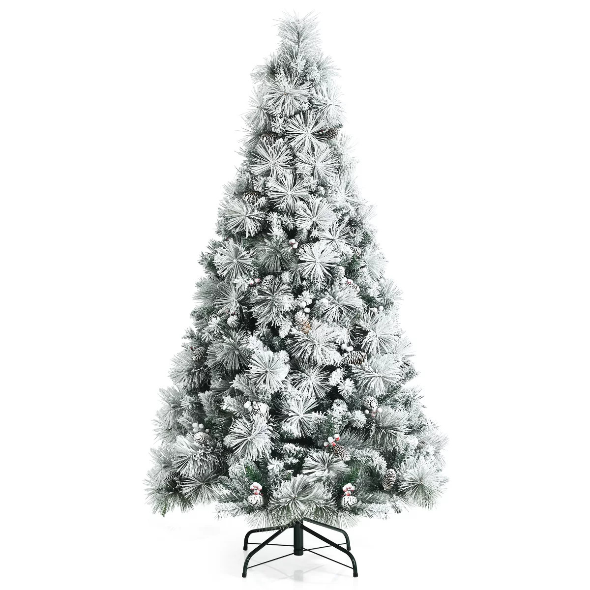 Costway 6ft Artificial Christmas Tree, Snow Flocked Hinged Xmas Tree w/ Pine Needles, Red Berries... | Target
