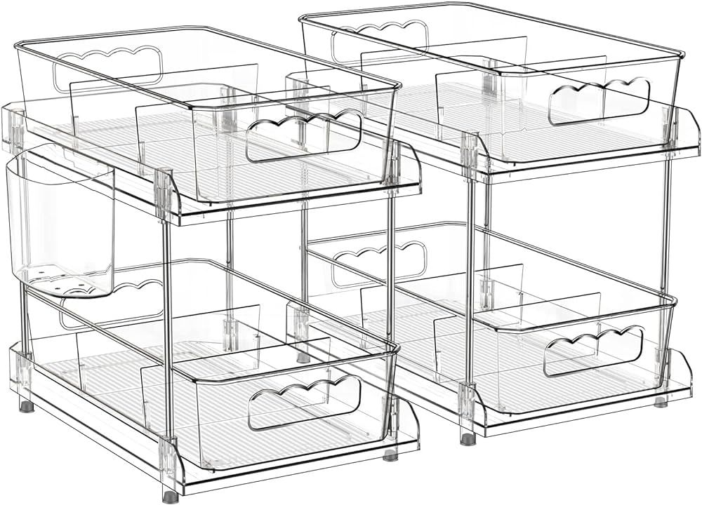 2 Tier Clear Organizer with Dividers, Pantry Organization Multi Purpose Slide-Out Bathroom, Kitch... | Amazon (US)