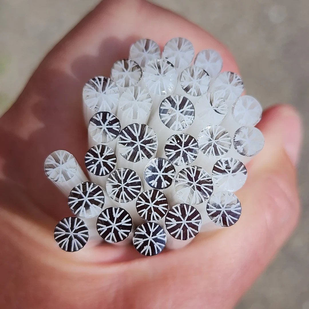 COE90 Snowflake: Crystal - 1 oz Murrini, Murrine, Millefiori, Vitrigraph Cane - MINZABELLA MURRIN... | Etsy (US)
