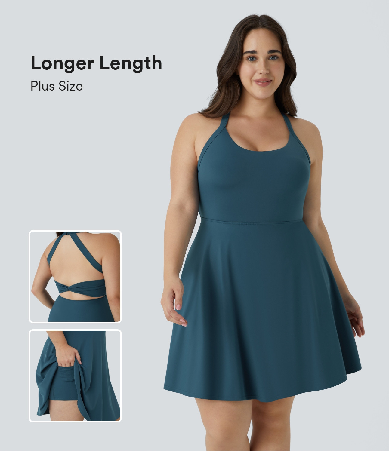Women’s U Neck Cut Out 2-in-1 Pocket Mini Barre Ballet Dance Plus Size Dress-Longer Length - Ha... | HALARA
