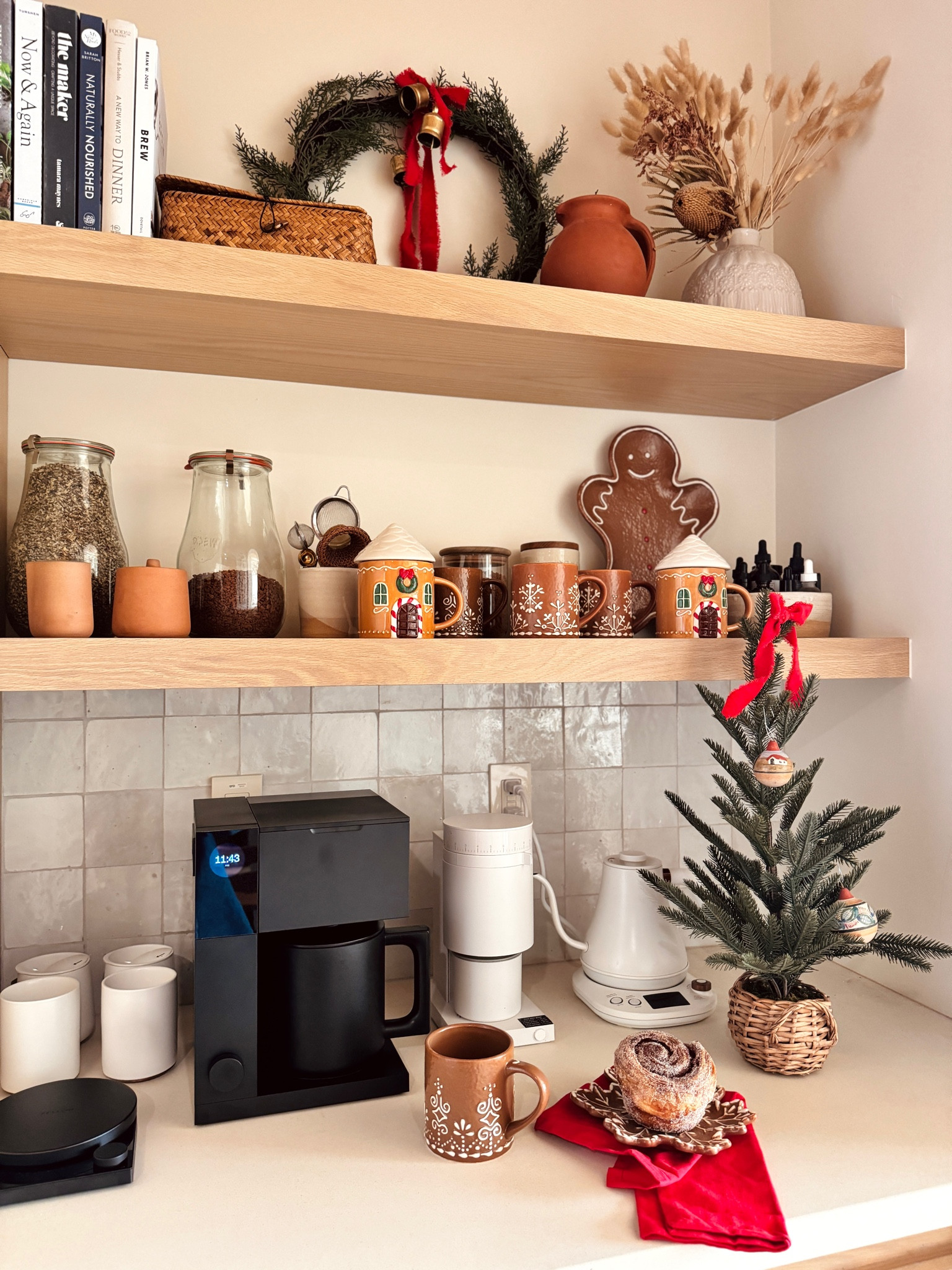 Christmas coffee nook with all the gingerbread plates and mugs. We’re loving Fellow’s new coffee maker too. 🙌

#LTKSeasonal #LTKHome #LTKHoliday