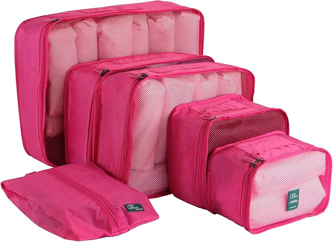 6 Set Packing Cubes-Large Capacity Travel Luggage Packing Organizers with Shoe Bag-Pink | Amazon (US)