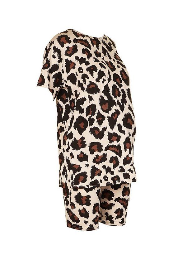 Maternity Leopard Tee & Short Loungewear Set | Boohoo.com (US & CA)