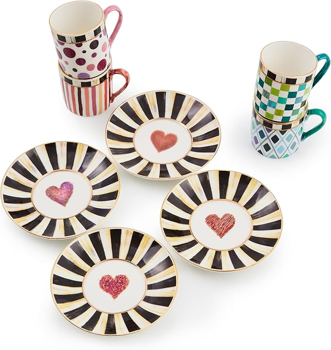 MACKENZIE-CHILDS Sweetheart Espresso Cup and Saucer Set, Cute Porcelain Espresso Cups and Saucers... | Amazon (US)