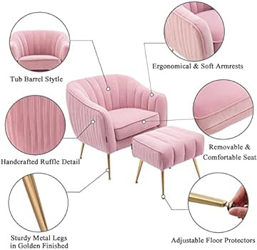 Altrobene Velvet Accent Chair with Ottoman, Modern Barrel Chair for Living Room/Bedroom/Nail Salo... | Amazon (US)