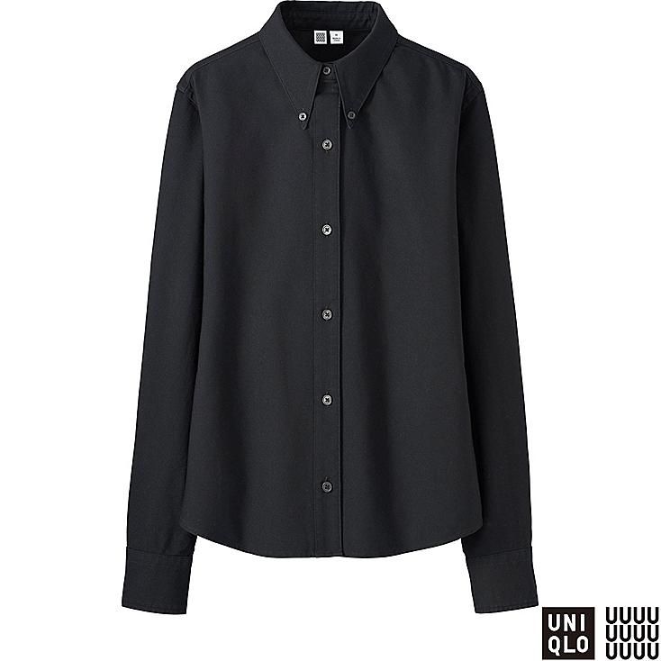Women's U Oxford Compact Fit Long Sleeve Shirt - Size XS in Black by UNIQLO | UNIQLO (US)