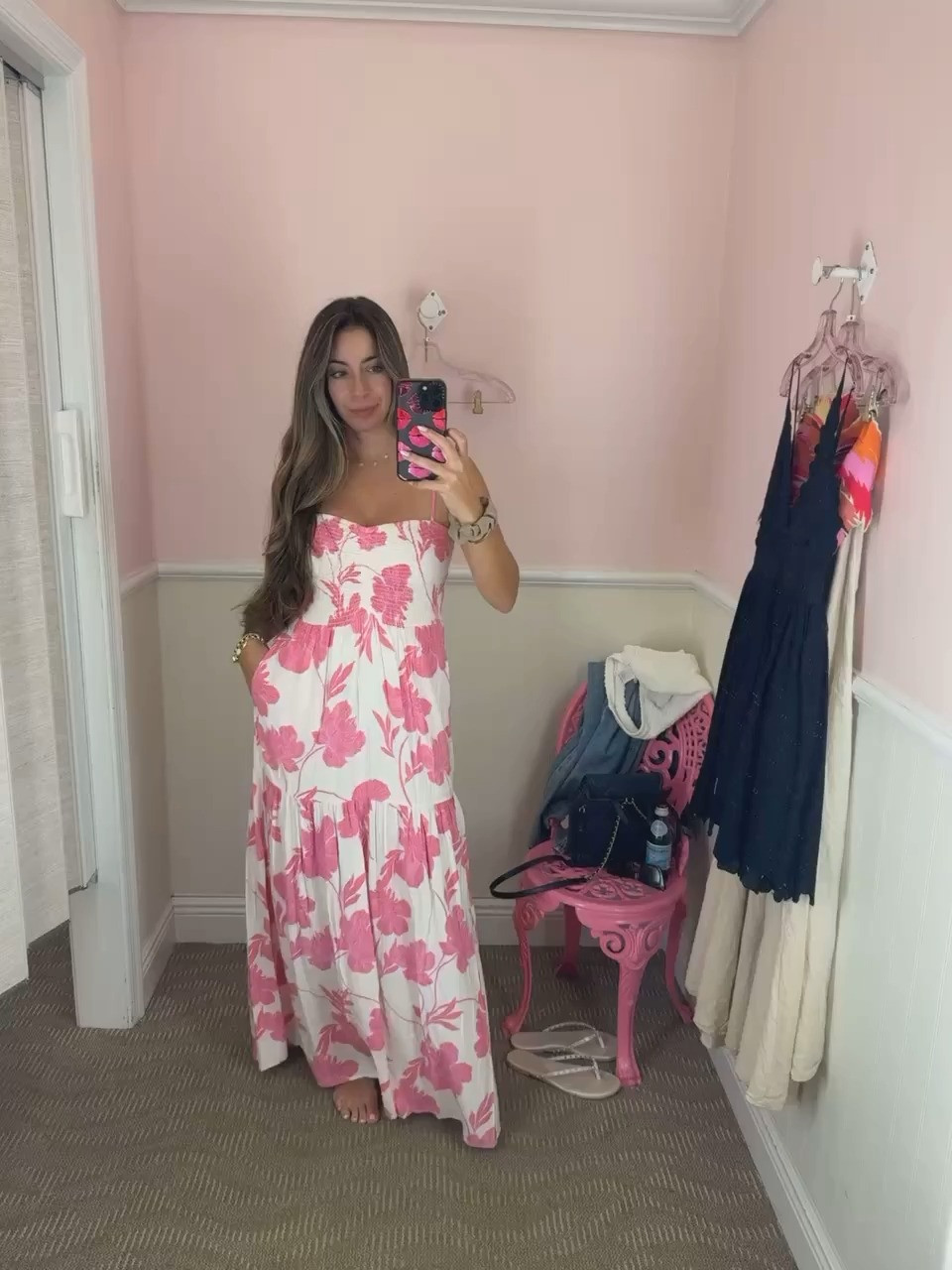 White and pink floral dress with pockets! 

 

#LTKWatchNow #LTKSeasonal #LTKTravel