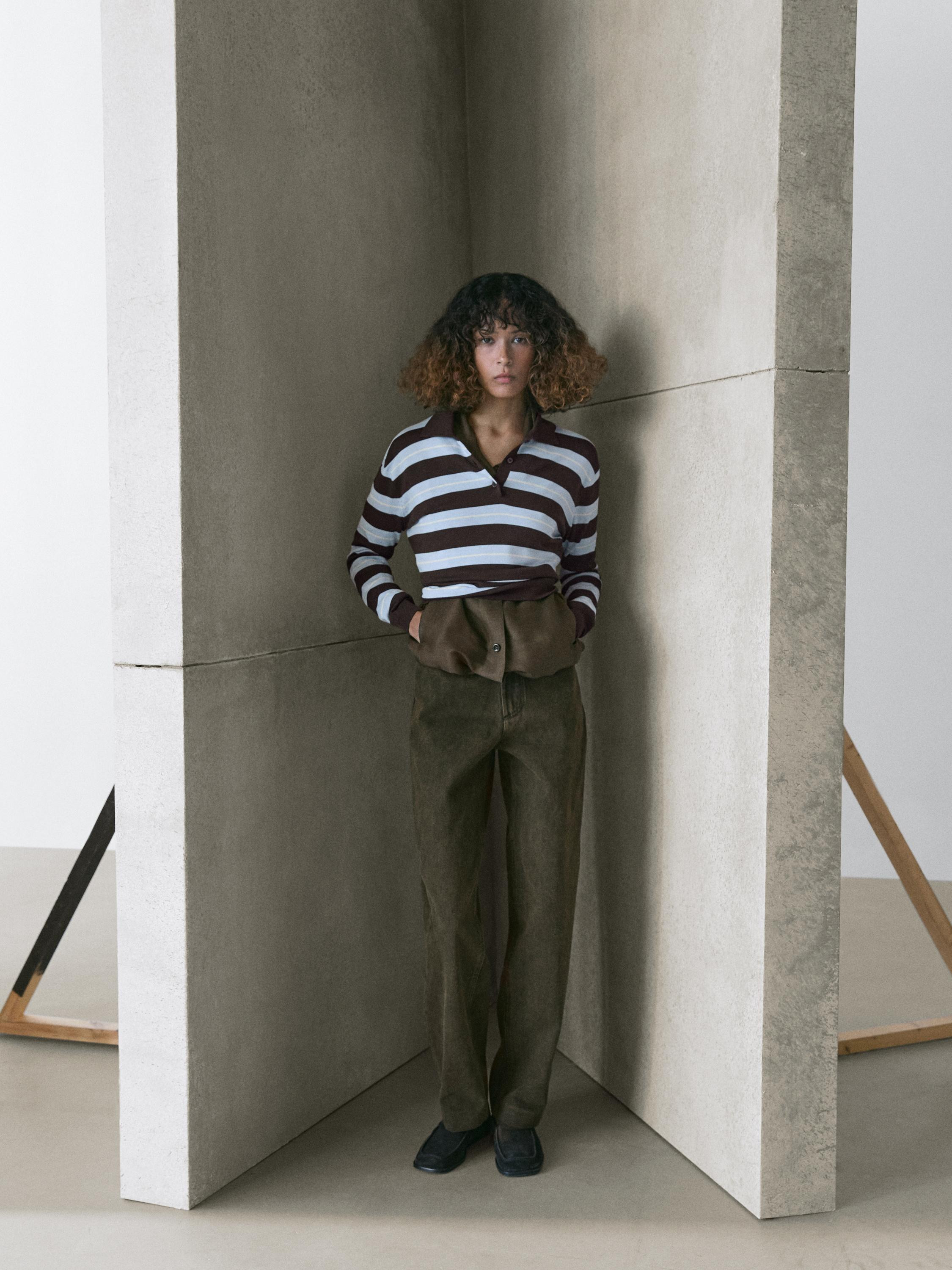 Cotton striped knit polo sweater | Massimo Dutti UK