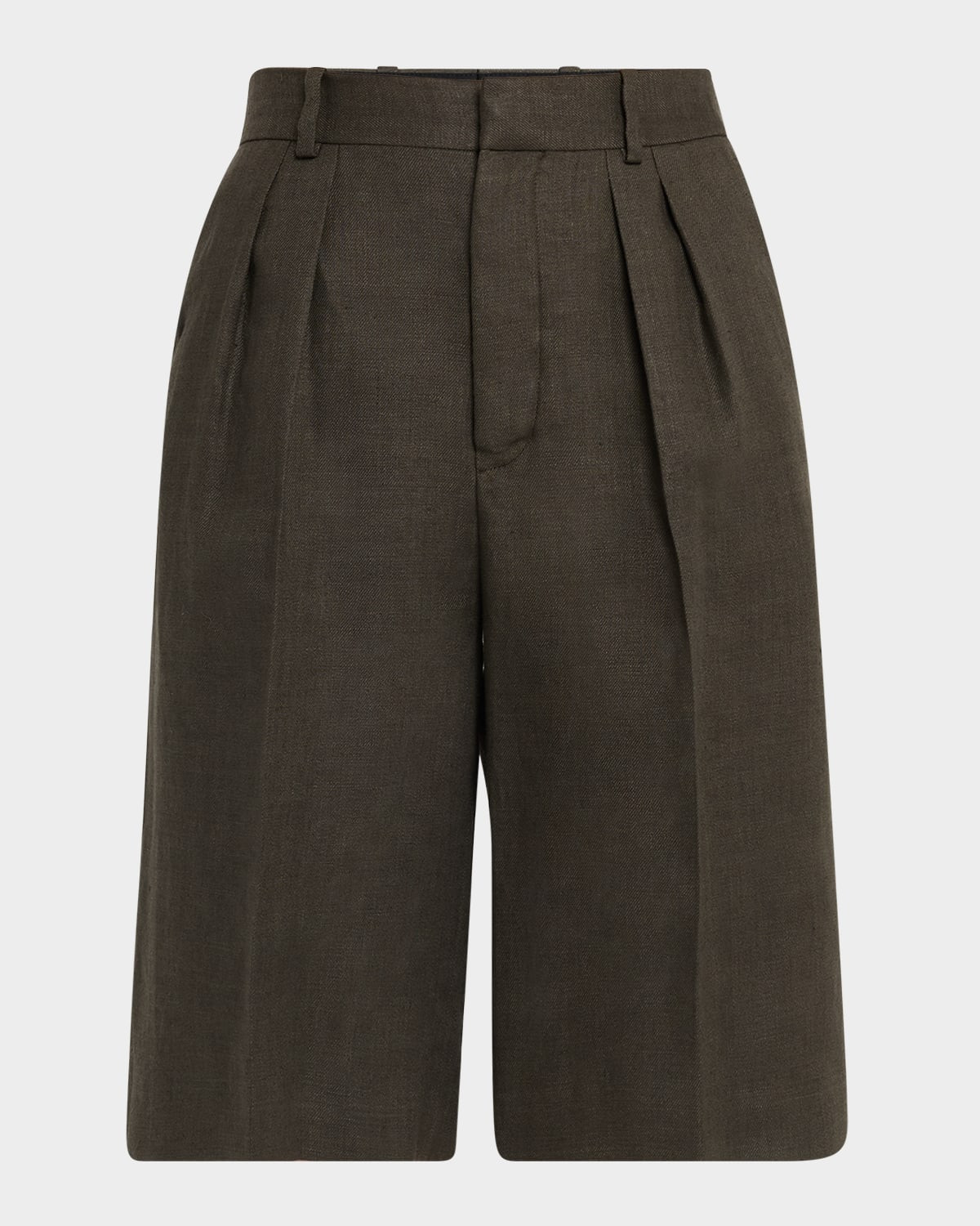 Digby Pleated Structured Linen Wool Bermuda Shorts | Neiman Marcus