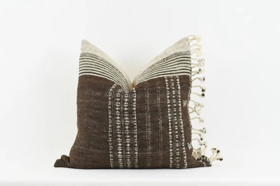 Brown Pom Pom Wool Pillow | Etsy | Etsy (US)