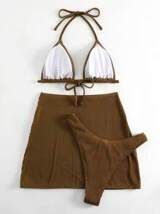 Plain Halter Triangle Bikini Swimsuit With Beach Skirt | SHEIN