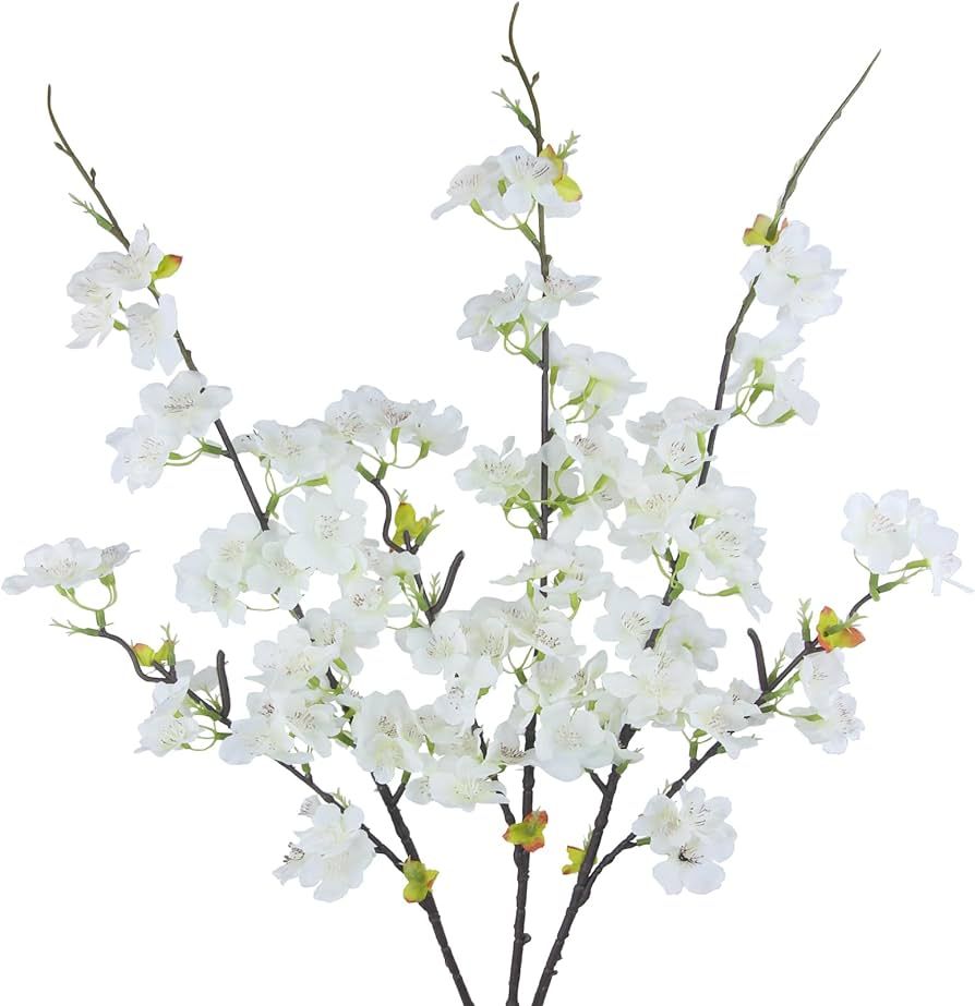 3 Pcs Artificial Cherry Blossom Branches Flowers White Silk Peach Flowers Bulk Faux Spring Branch... | Amazon (US)