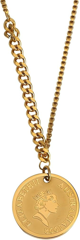 Tongu Coin Necklace 18k Gold Plated Womens Jewelry Vintage Textured Medallion Coin Pendant Round ... | Amazon (US)