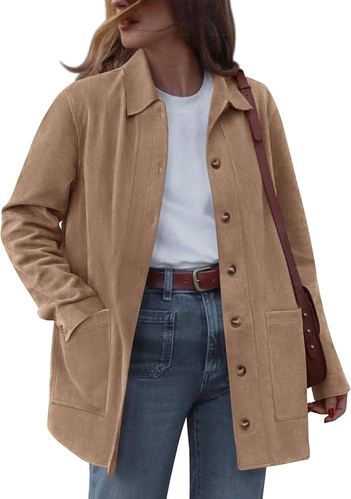 BTFBM Faux Suede Jacket Women Fall Fashion 2025 Leather Jackets Long Sleeve Button Down Winter Co... | Amazon (US)