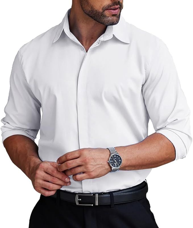 COOFANDY Men's Formal Dress Shirt Hidden Button Front Wrinkle Free Shirt Regular Fit Stretch Busi... | Amazon (US)