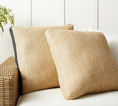 Faux Natural Fiber Gusset Indoor/Outdoor Pillow | Pottery Barn (US)
