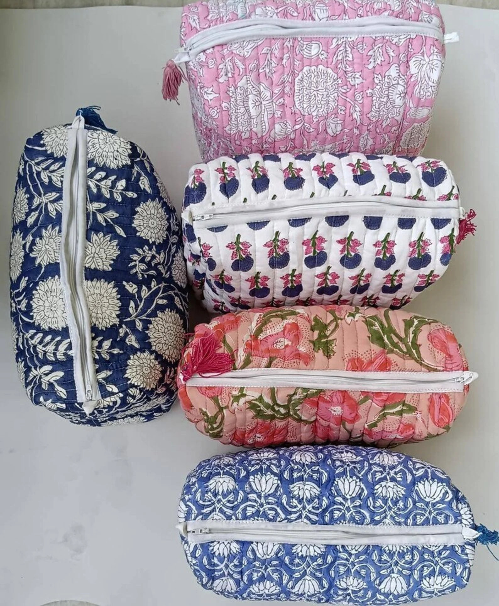 Large Cotton Quilted Block Printed Wash Bag Ideal Gift Handmade Toiletry Bag Cosmetic Bag Block P... | Etsy (US)