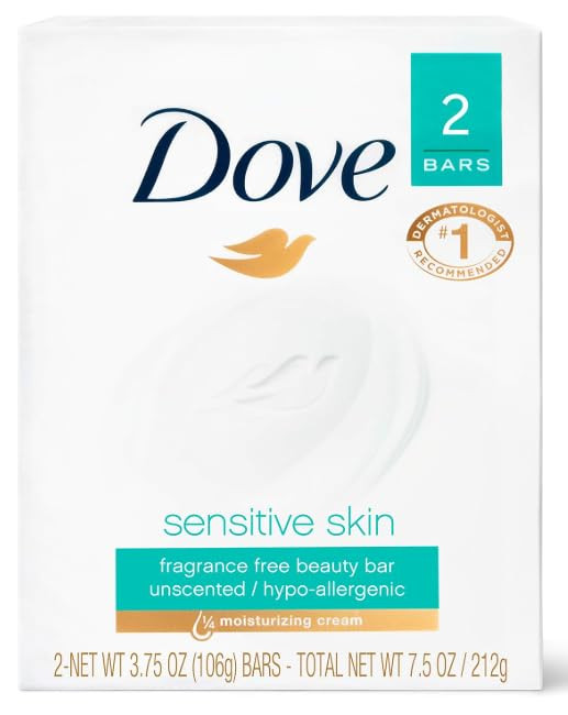Dove Beauty Bar Soap Sensitive, 24 Bars for Sensitive Skin, Fragrance Free and Hypoallergenic 3.7... | Amazon (US)