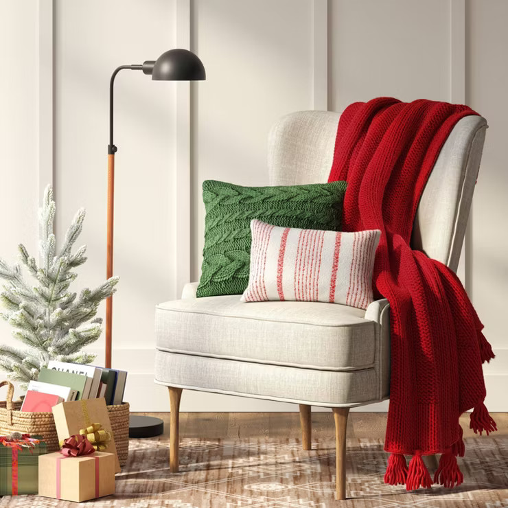 Woven Boucle Striped Lumbar Christmas Throw Pillow Red/Ivory - Threshold™ | Target