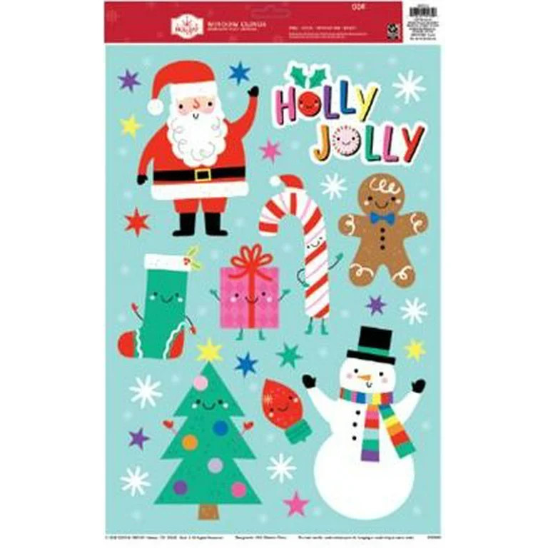 Holly Jolly Snowman and Santa Christmas Window Clings, Multicolor, 10.75" x 16.75", by Holiday Ti... | Walmart (US)