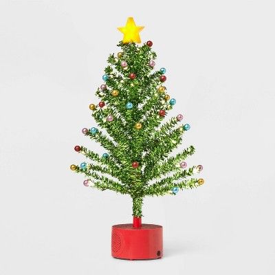 Rotating Tinsel Christmas Tree Decorative Figurine Green - Wondershop&#8482; | Target