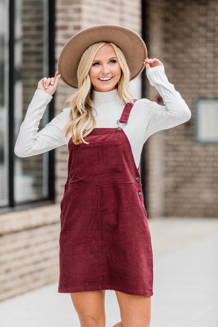 Take The Long Way Home Burgundy Corduroy Jumper | The Pink Lily Boutique