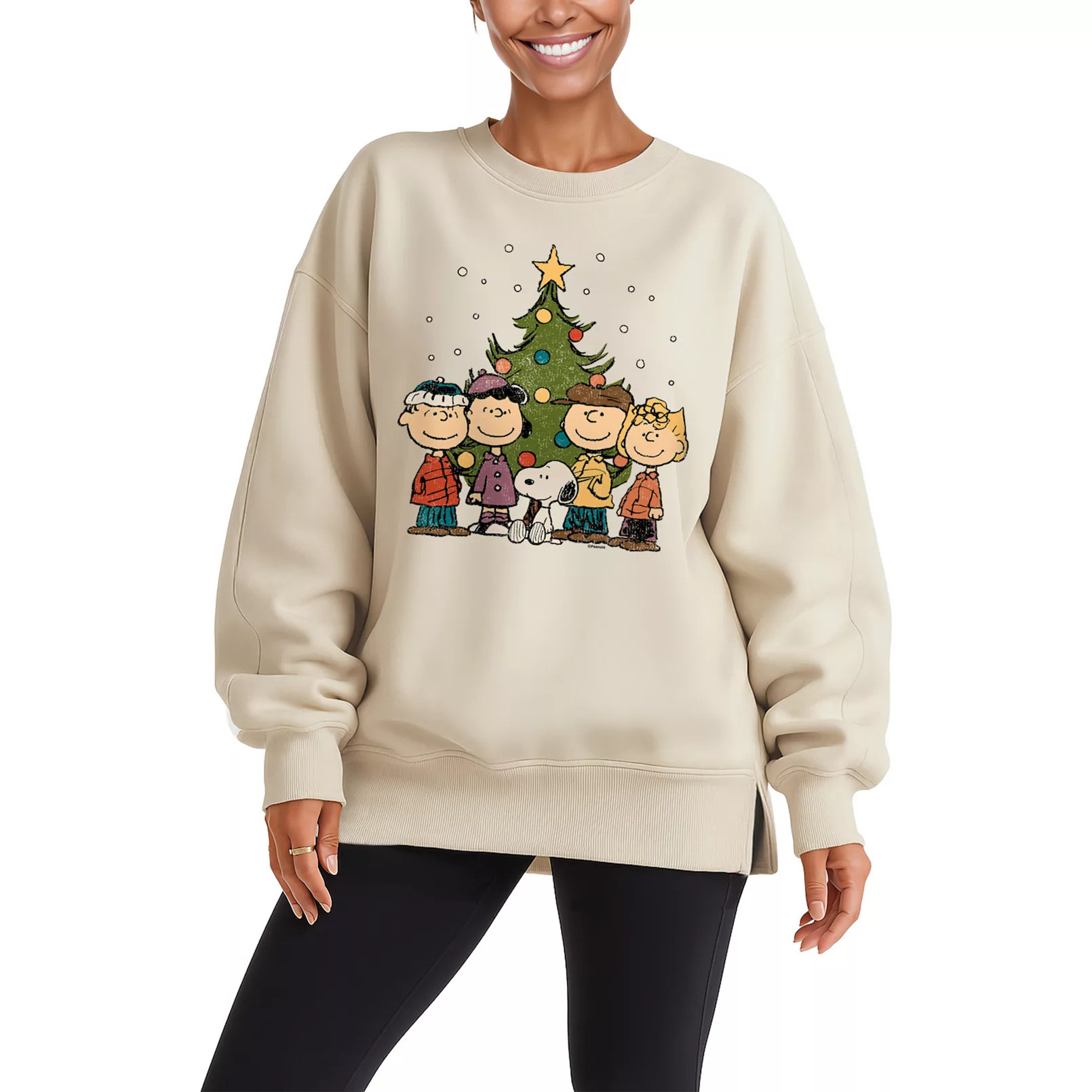 Women's Peanuts Christmas Group Oversized Fleece Crew Sweatshirt | Kohl's