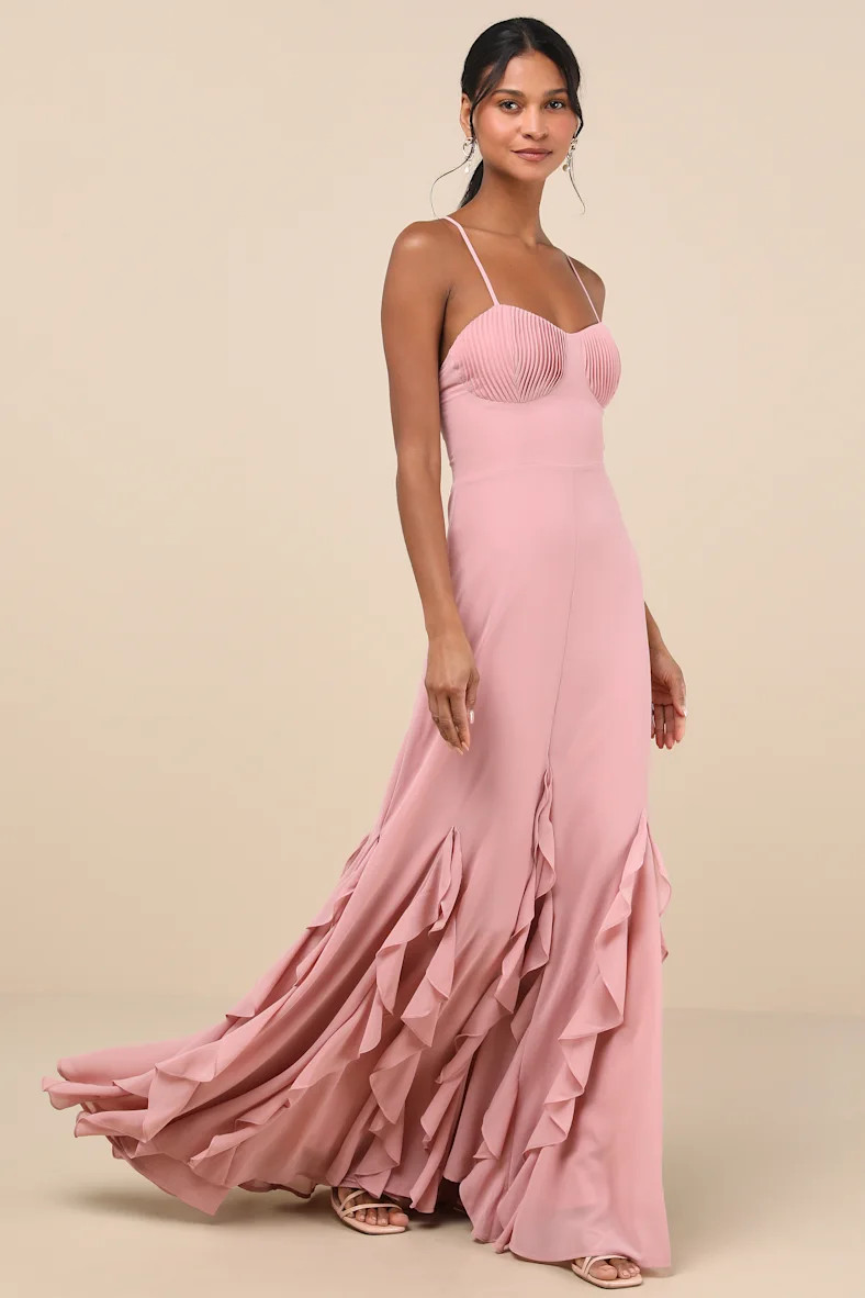Priela Pink Ruffled Lace-Up Maxi Dress | Lulus
