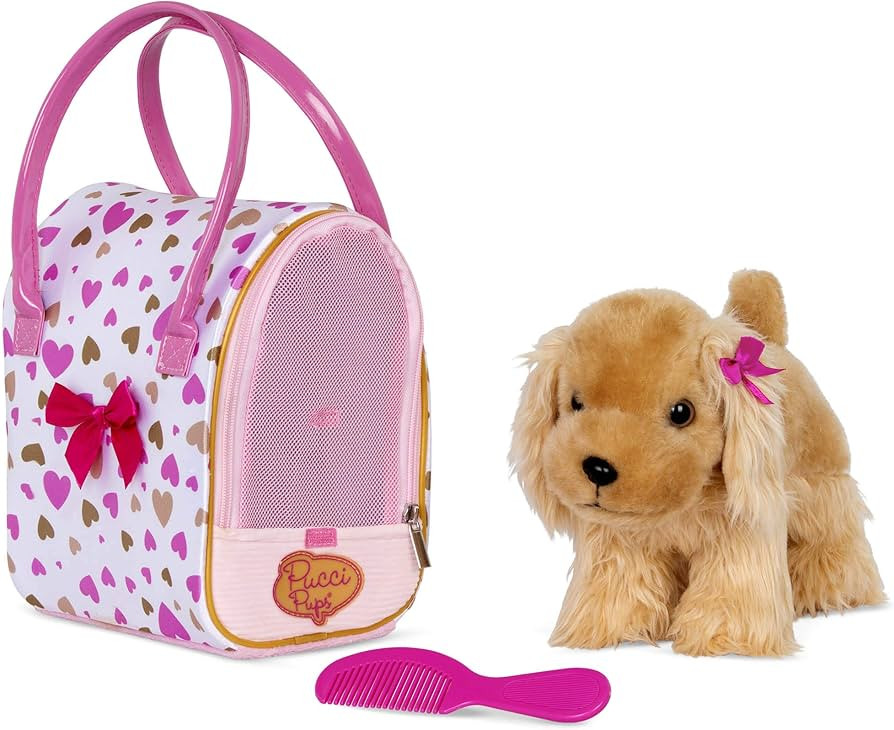 Pucci Pups - Gold & Pink Heart Print Glam Bag w/Cocker Spaniel, 8 inches | Amazon (US)
