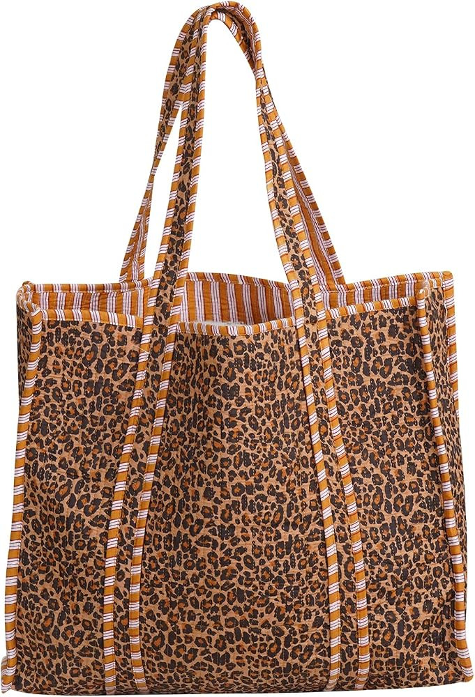 Cotton Tiger Block Print Tote Bag, Indian Handmade Shopping Shoulder Bag, Unisex Market Daily Use | Amazon (US)
