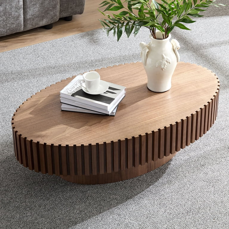 Williamspace Oval Coffee Table, 43.7"x24.8" Modern Handcraft Relief Wood Coffee Table Side Table ... | Walmart (US)