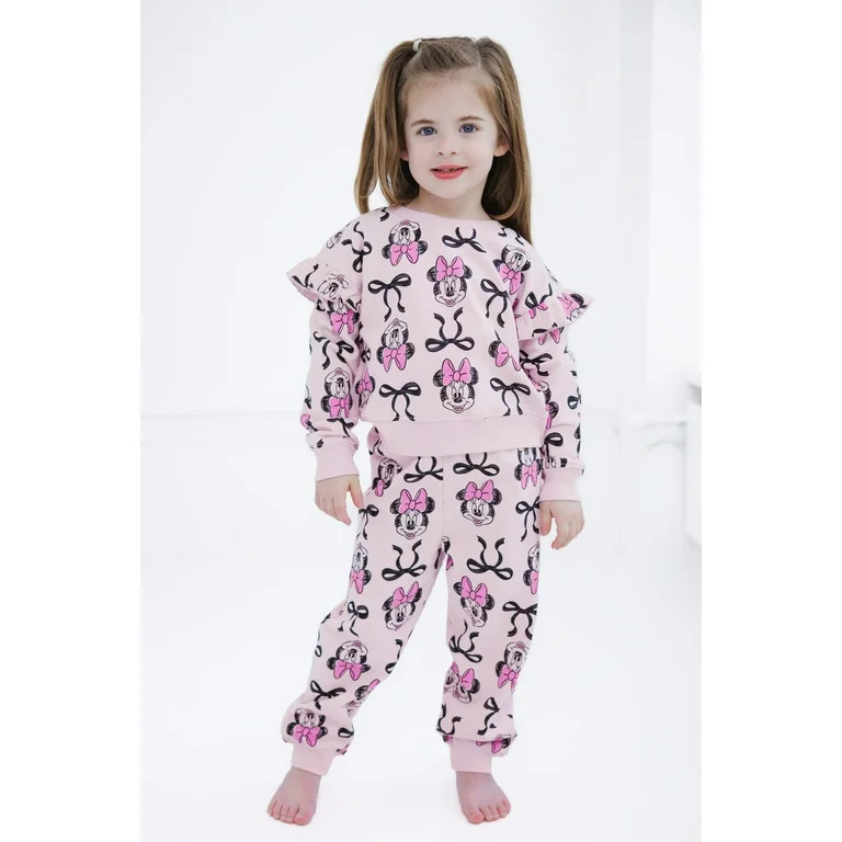 Disney Minnie Mouse Big Girls' 2-Piece Fleece Sweatshirt and Pants Set Pink Allover Minnie | Walmart (US)