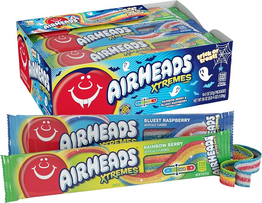 Airheads Xtremes Belts, Halloween Trick or Treat Pack, Rainbow Berry and Bluest Raspberry Flavors... | Amazon (US)
