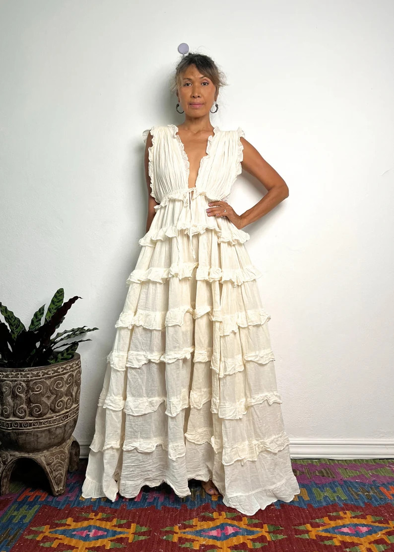 Boho Wedding Dress,ruffle Cream Maxi Dress,maternity for Photoshoot Maxi Dress,beach Wedding Dres... | Etsy (US)