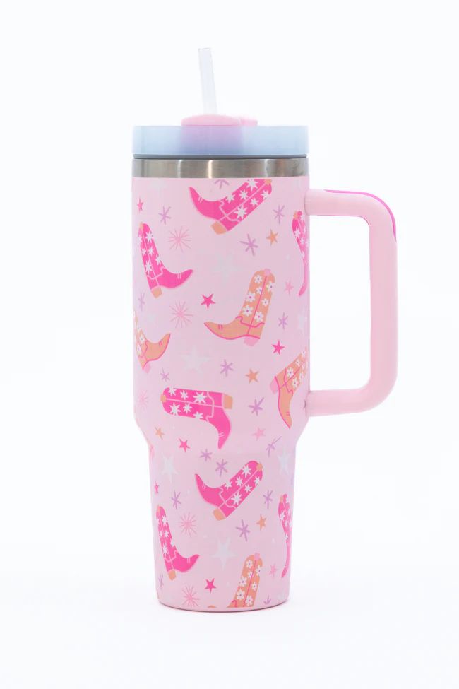 Sippin' Pretty Boots 40 0z Drink Tumbler With Lid And Straw FINAL SALE | Pink Lily