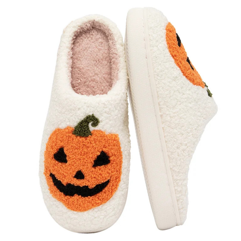BERANMEY Cute Halloween Slippers for Women Perfect Soft Plush Comfy Warm Slip-On Halloween Pumpki... | Walmart (US)