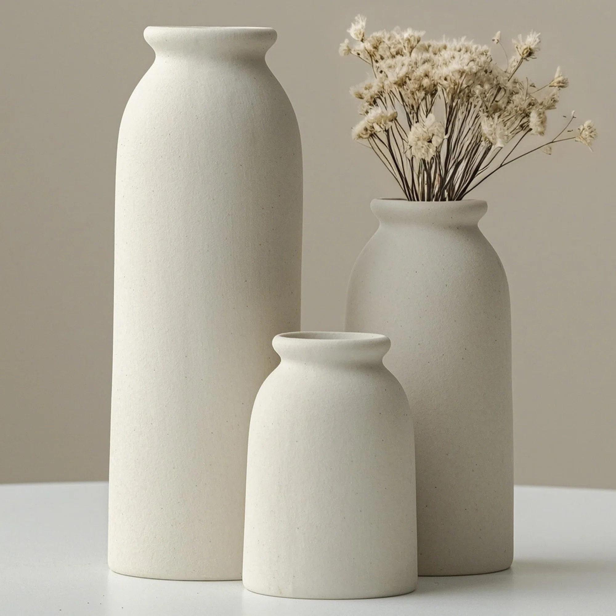 Boho Farmhouse Style Ceramic Vase Set Of 3 | Wayfair North America