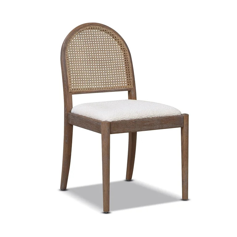 Panama 18.5" Curved Cane Rattan Side Dining Chair Set of 2 Ivory White Boucle | Walmart (US)
