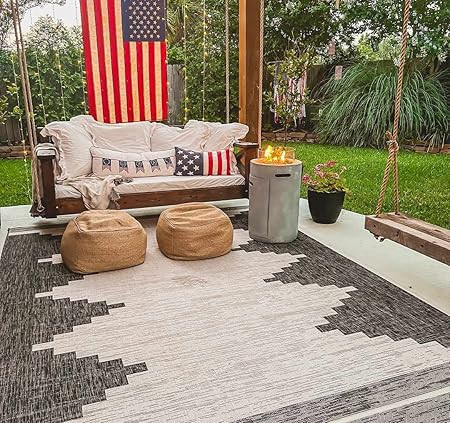 Hauteloom Djugun Outdoor Area Rug - Outside Porch Patio Rug Carpet - Waterproof Rug - Geometric -... | Amazon (US)