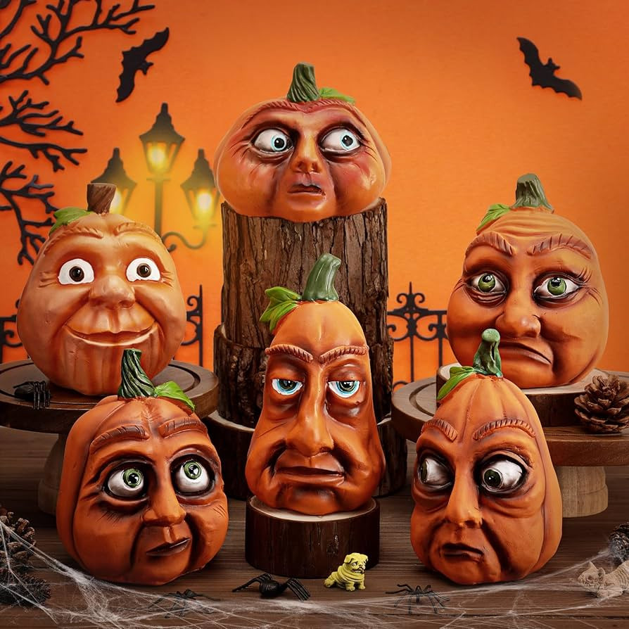 Geelin 6 Pcs Halloween Expressive Pumpkins Family Resin Fall Decorations Funny Smile Pumpkin Head... | Amazon (US)