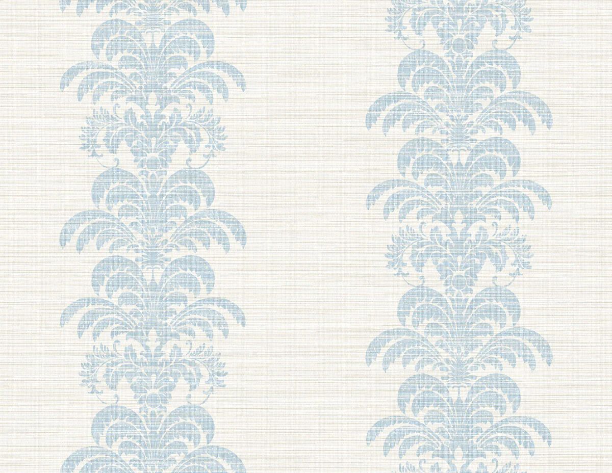 Palm Frond Stripe Stringcloth Wallpaper in Blue Frost and Bone White from the Luxe Retreat Collec... | Burke Decor