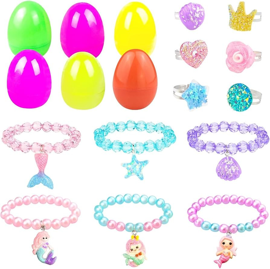 Easter Basket Stuffers Easter Eggs Fillers Filled 6 Pack Eggs with Colorful Bracelet Inside, Pre ... | Amazon (US)