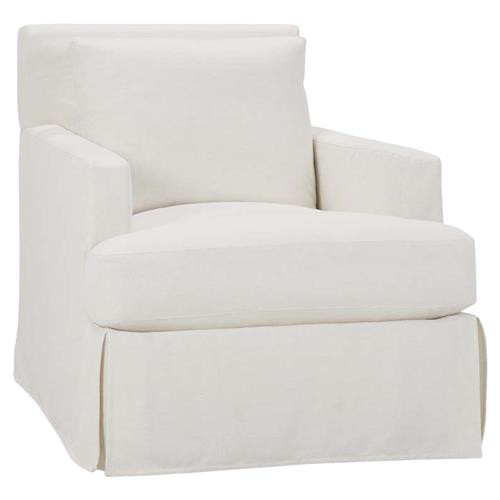 Leandra Modern Classic White Slipcovered Swivel Glider Arm Chair | Kathy Kuo Home