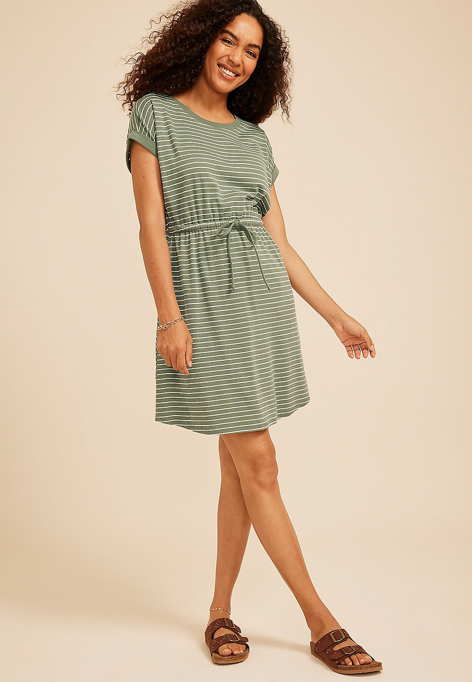 24/7 Striped Scoop Neck Mini Dress | Maurices