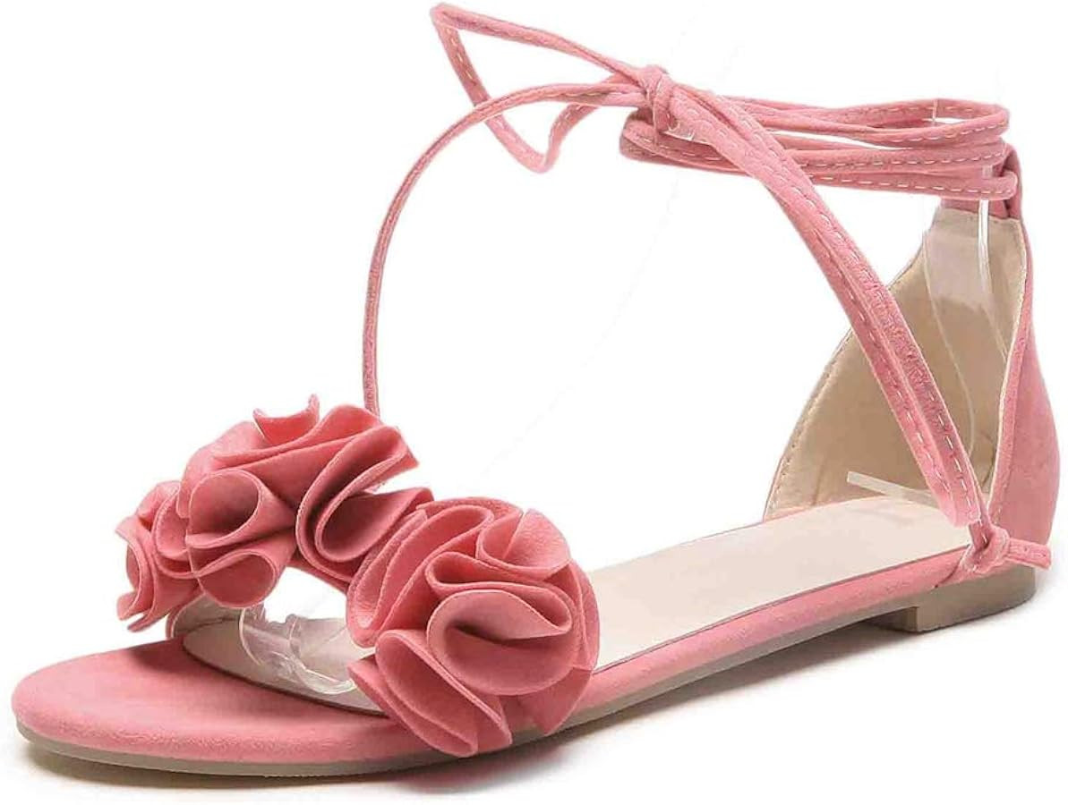 MIOKE Women's Bohemia Flowers Flat Sandals Open Toe Lace Up Strappy Comfort Boho Summer Beach Dre... | Amazon (US)