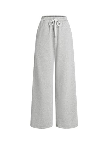 CIDER Women’s Wide Leg Sweatpants Baggy Drawstring High Waisted Joggers Lounge Sweat Pants with Pockets 2025 Fall Light Grey | Amazon (US)