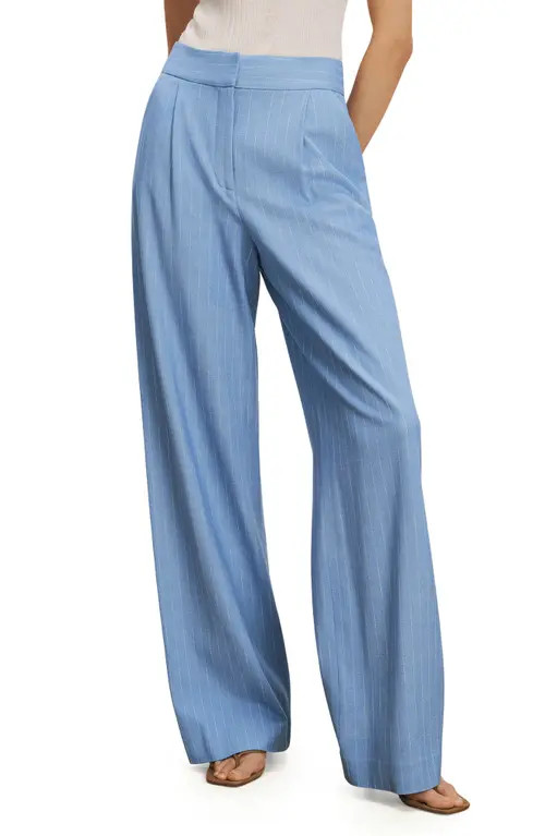 Veronica Beard Heyser Pinstripe Pleated Wide Leg Pants in Blue Jay Dove at Nordstrom, Size 2 | Nordstrom