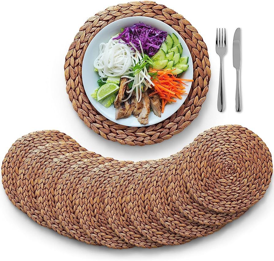 (Sizes: 12"-13"-14") BLUEWEST Woven Placemats 13'' (Set of 10) Brown Round Rattan Placemats, Wick... | Amazon (US)